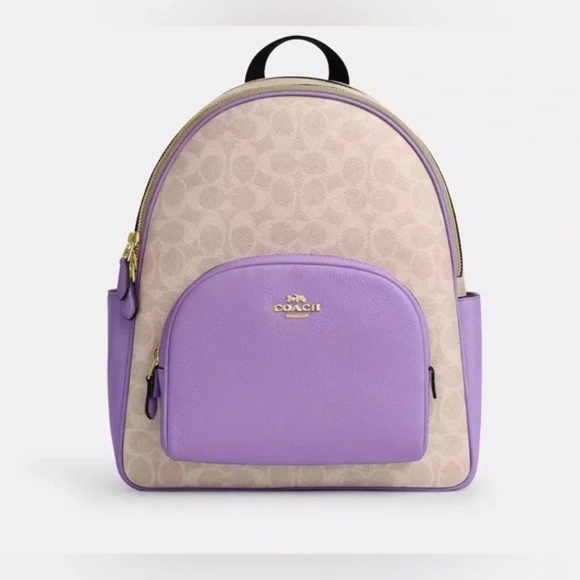 Coach Court Backpack In Signature Canvas Pebble Leather Sand/Iris - Picture 1 of 6